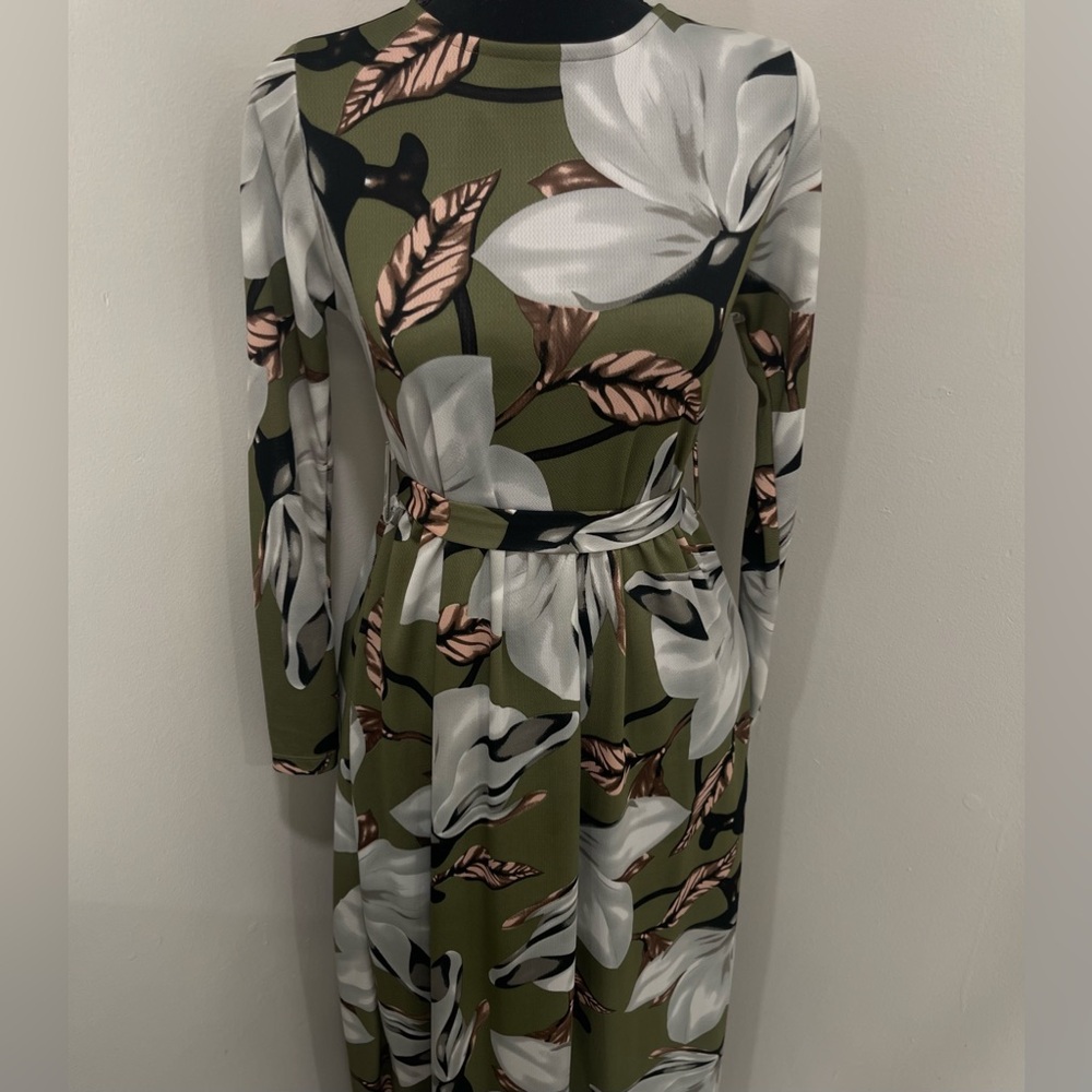 Khaki Multi Crew Neck Dress